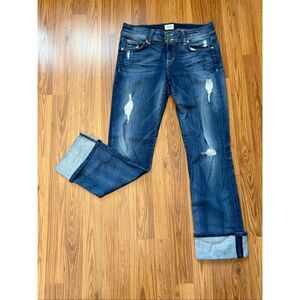 Hudson Women's Distressed Ginny Crop Straight With Cuff Jeans Blue Denim Size 28
